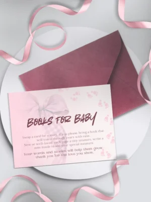 Baby Shower Books for Baby Card Pink Bow Theme v2.0