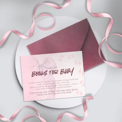 Baby Shower Books for Baby Card Pink Bow Theme v2.0