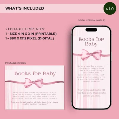 Baby Shower Books for Baby Card Pink Bow Theme v1.0