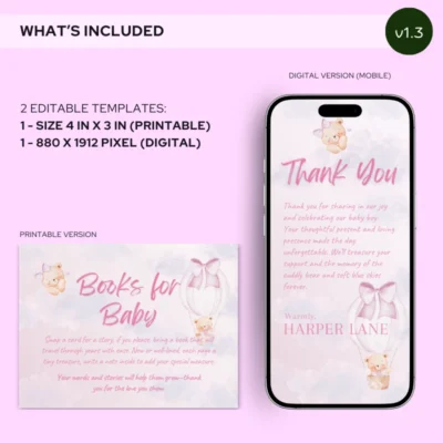 Baby Shower Books for Baby Card Bear Theme v1.3