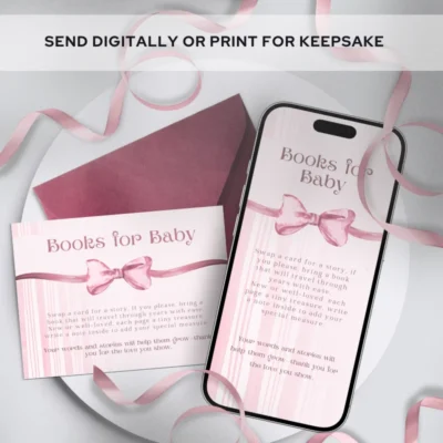 Baby Shower Books for Baby Card Pink Bow Theme v1.0