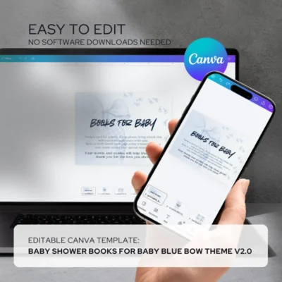 Baby Shower Books for Baby Card Blue Bow Theme v2.0