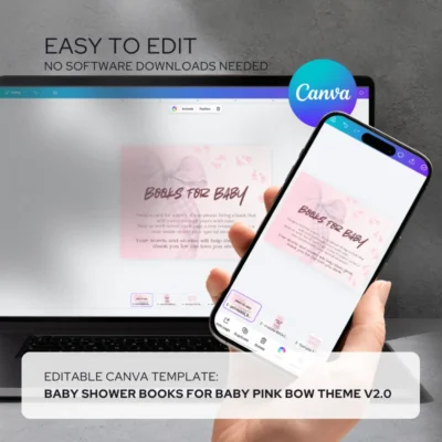 Baby Shower Books for Baby Card Pink Bow Theme v2.0